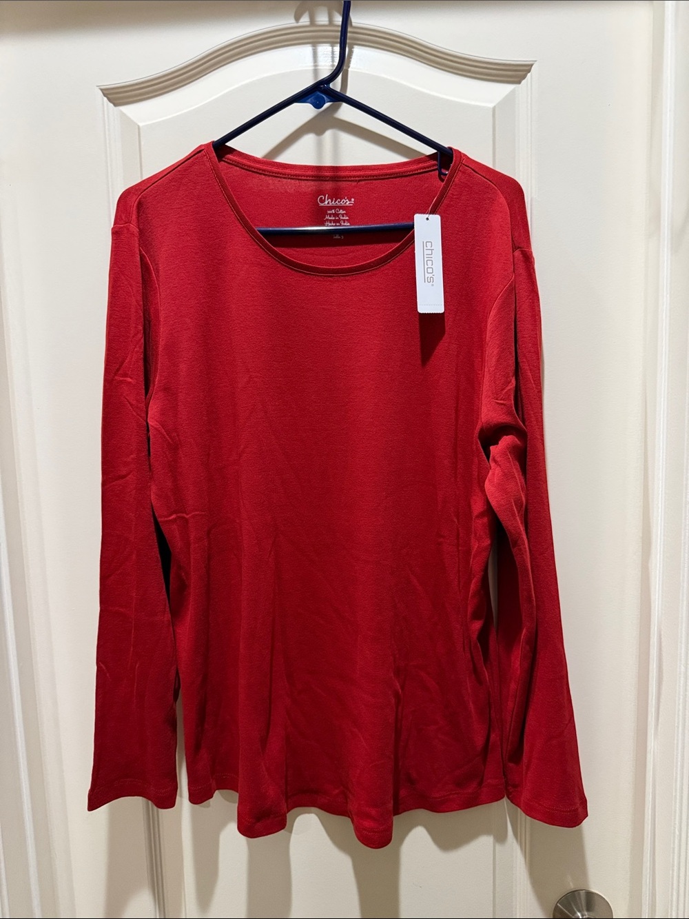 Chico's Bright Red Long-Sleeve Crewneck Top NWT XL